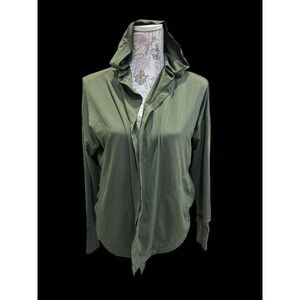 Women's Nike Dri Fit Wrap Jacket With Hood Pockets Thumb Holes. Earth Green NWOT